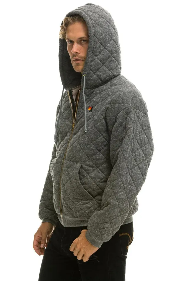 WomenMen Hoodies Aviator Nation Quilted Zip Hoodie Relaxed 8211 Heather Grey