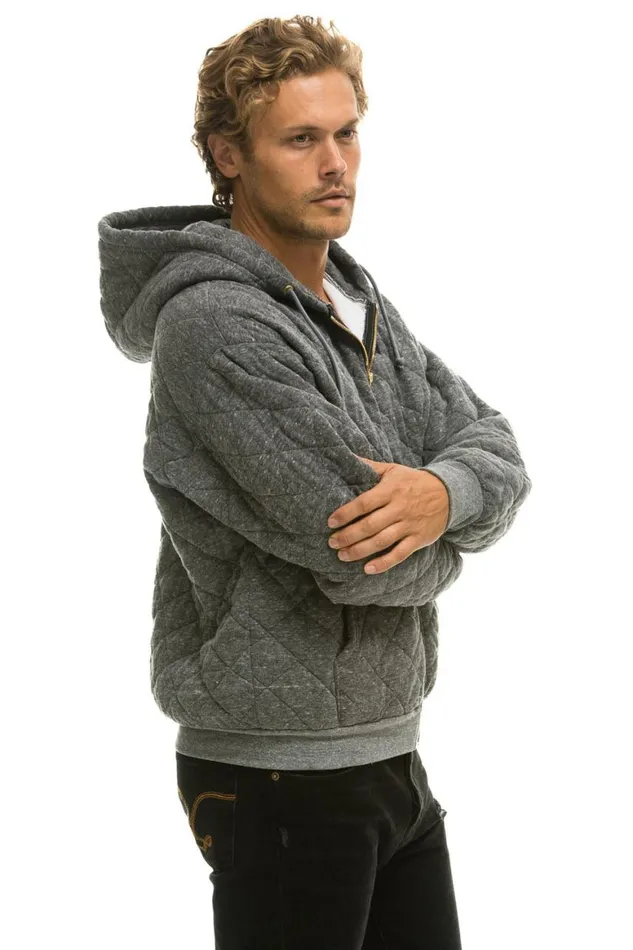 WomenMen Hoodies Aviator Nation Quilted Zip Hoodie Relaxed 8211 Heather Grey