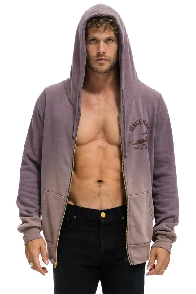 WomenMen Hoodies Aviator Nation Venice Surfer Zip Hoodie 8211 Faded Mocha
