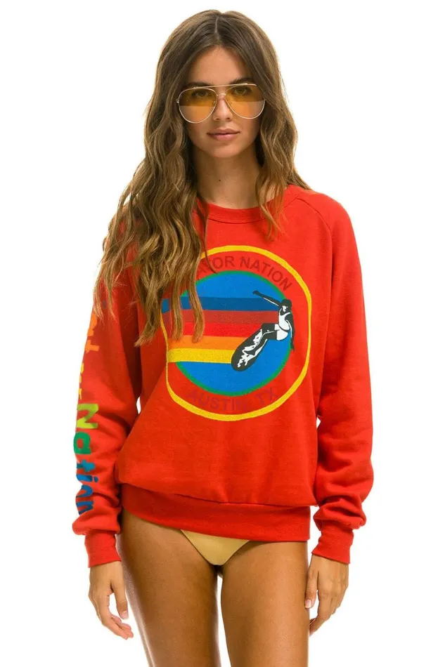WomenMen Sweatshirts Aviator Nation Austin Crew Sweatshirt 8211 Red