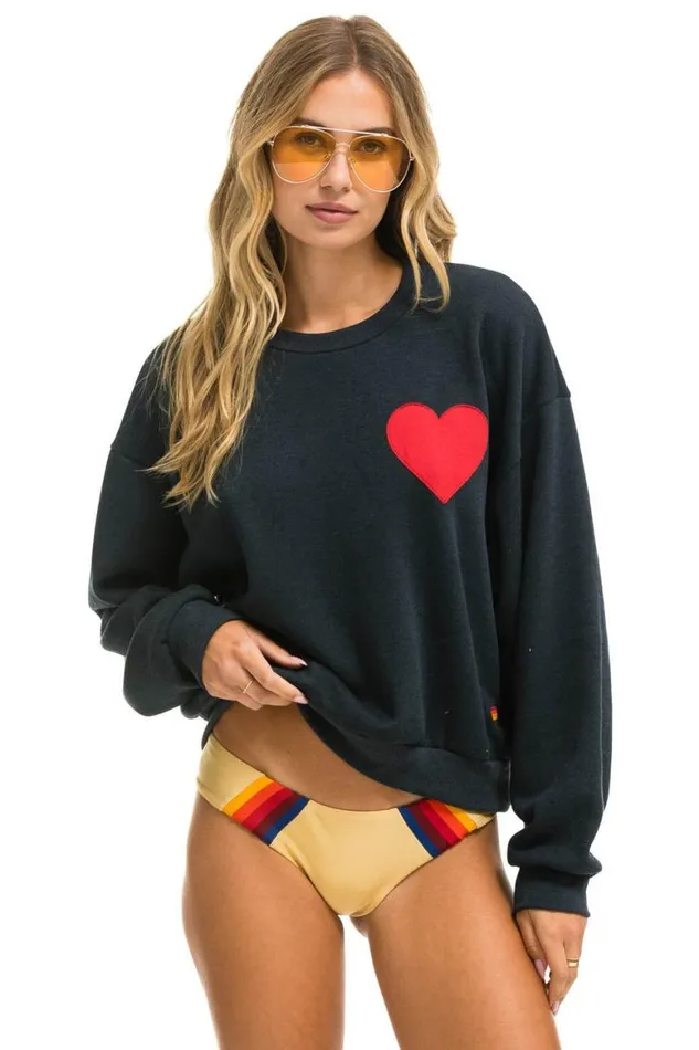 WomenMen Sweatshirts Aviator Nation Heart Stitch Relaxed Crew Sweatshirt 8211 Charcoal