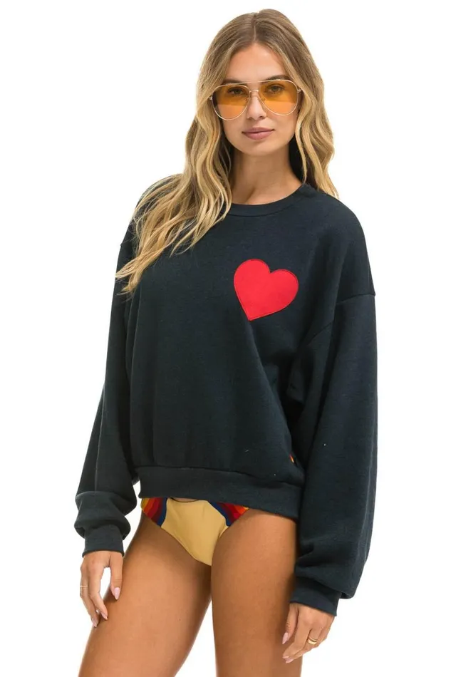WomenMen Sweatshirts Aviator Nation Heart Stitch Relaxed Crew Sweatshirt 8211 Charcoal