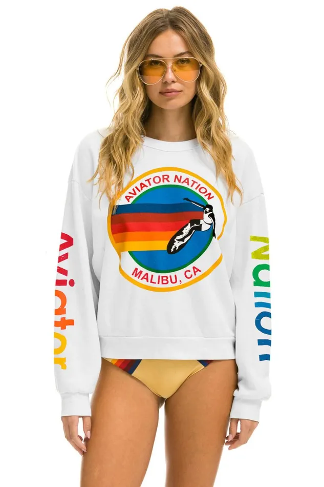 WomenMen Sweatshirts Aviator Nation Malibu Relaxed Crew Sweatshirt 8211 White