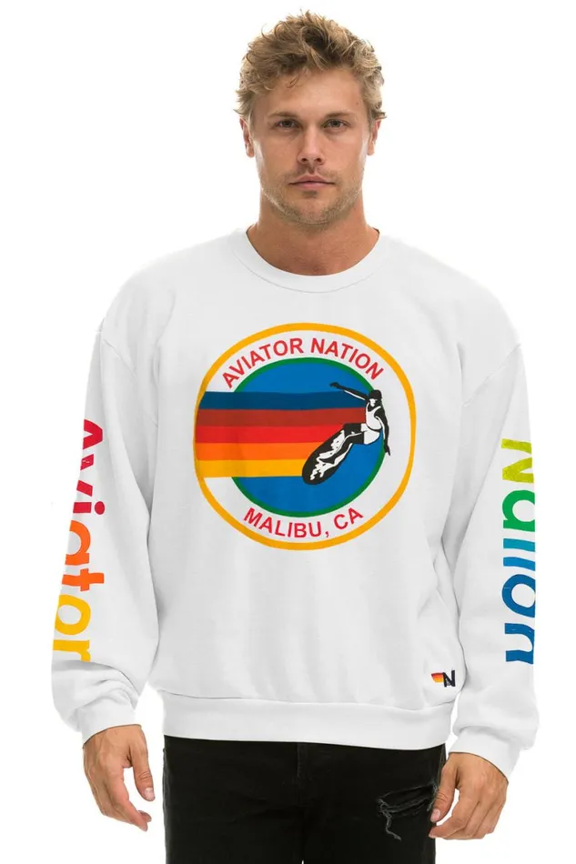 WomenMen Sweatshirts Aviator Nation Malibu Relaxed Crew Sweatshirt 8211 White