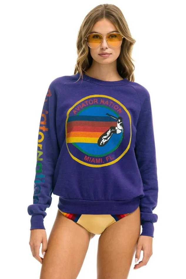 WomenMen Sweatshirts Aviator Nation Miami Crew Sweatshirt 8211 Purple