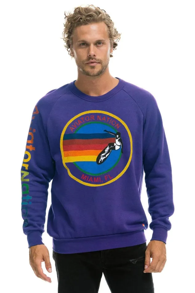 WomenMen Sweatshirts Aviator Nation Miami Crew Sweatshirt 8211 Purple
