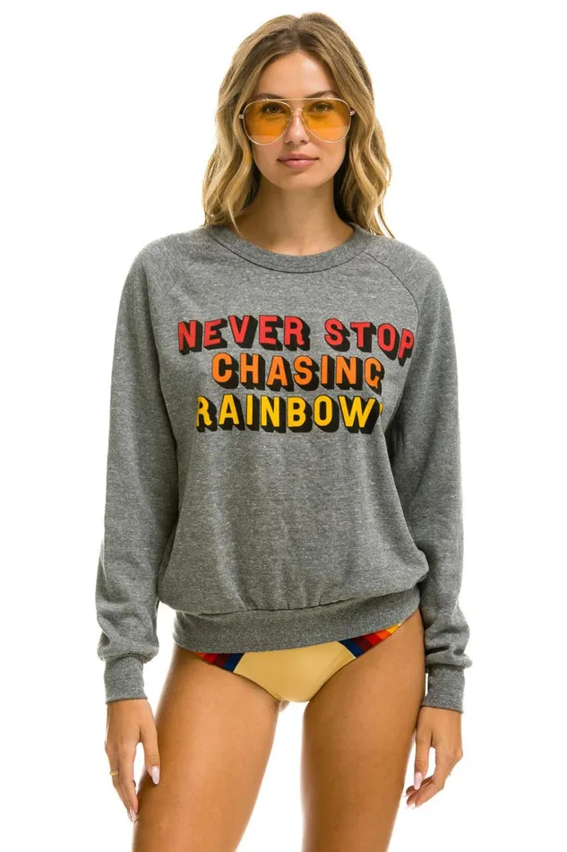 WomenMen Sweatshirts Aviator Nation Never Stop Chasing Rainbows Crew Sweatshirt 8211 Heather Grey WomenMen Sweatshirts Aviator Nation Never Stop Chasing Rainbows Crew Sweatshirt 8211 Heather Grey