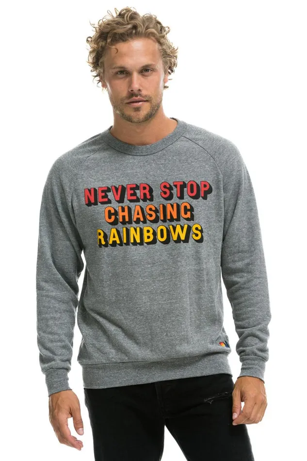 WomenMen Sweatshirts Aviator Nation Never Stop Chasing Rainbows Crew Sweatshirt 8211 Heather Grey