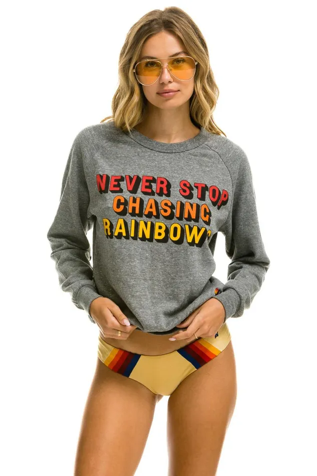 WomenMen Sweatshirts Aviator Nation Never Stop Chasing Rainbows Crew Sweatshirt 8211 Heather Grey