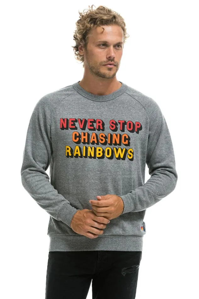 WomenMen Sweatshirts Aviator Nation Never Stop Chasing Rainbows Crew Sweatshirt 8211 Heather Grey