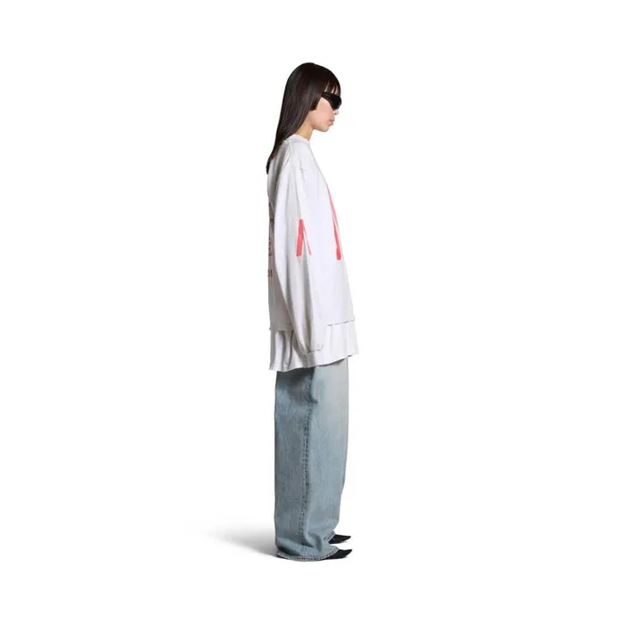 WomenMen Tshirts Balenciaga Balenciaga Music Archive Series Connected Long Sleeve Tshirt Medium Fit In Light Greyred