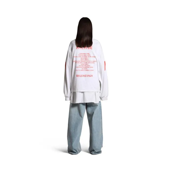 WomenMen Tshirts Balenciaga Balenciaga Music Archive Series Connected Long Sleeve Tshirt Medium Fit In Light Greyred