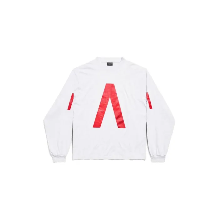 WomenMen Tshirts Balenciaga Balenciaga Music Archive Series Connected Long Sleeve Tshirt Medium Fit In Light Greyred