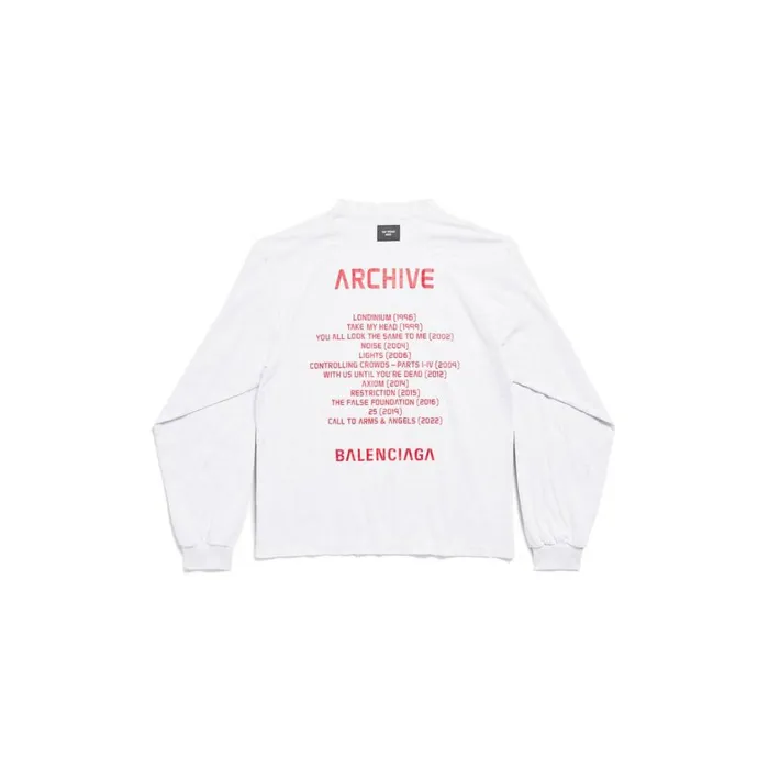 WomenMen Tshirts Balenciaga Balenciaga Music Archive Series Connected Long Sleeve Tshirt Medium Fit In Light Greyred