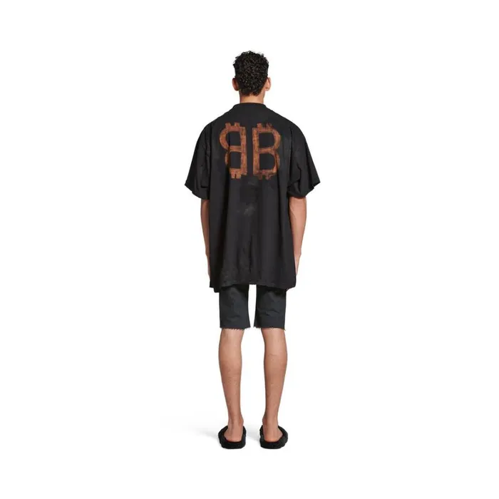 WomenMen Tshirts Balenciaga Crypto Tshirt Oversized In Black Faded