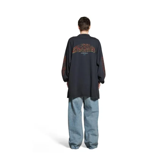 WomenMen Tshirts Balenciaga Offshore Long Sleeve Tshirt Oversized In Black Faded