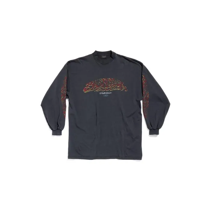 WomenMen Tshirts Balenciaga Offshore Long Sleeve Tshirt Oversized In Black Faded