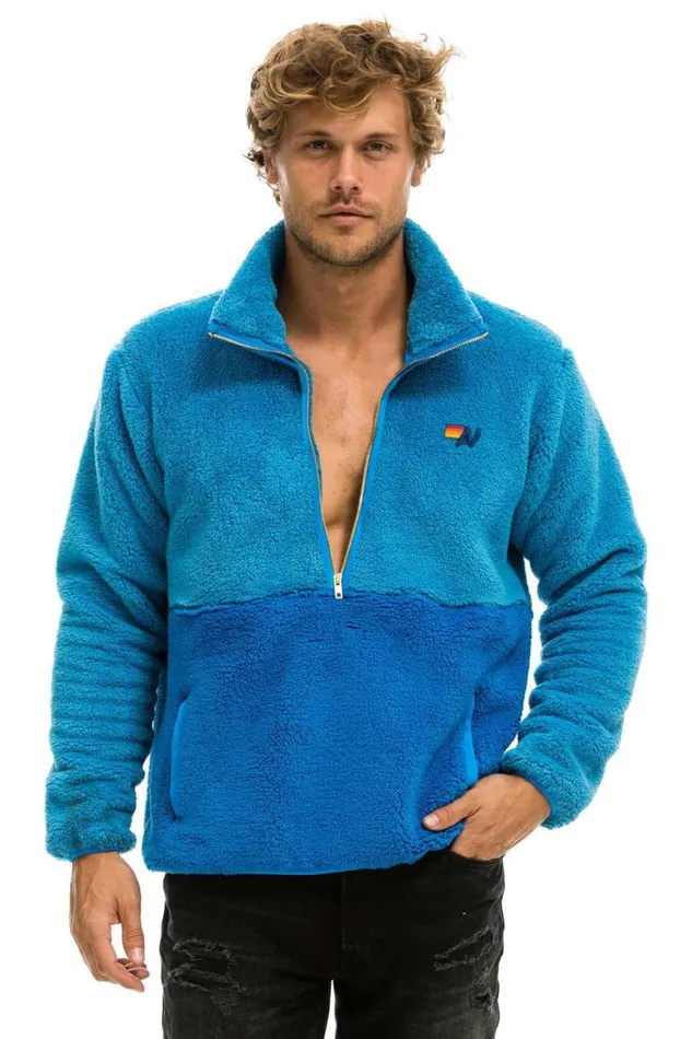WomenMen Teddy Jackets Aviator Nation Teddy Unisex Half Zip Color Block Jacket 8211 Ocean