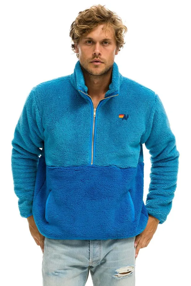 WomenMen Teddy Jackets Aviator Nation Teddy Unisex Half Zip Color Block Jacket 8211 Ocean