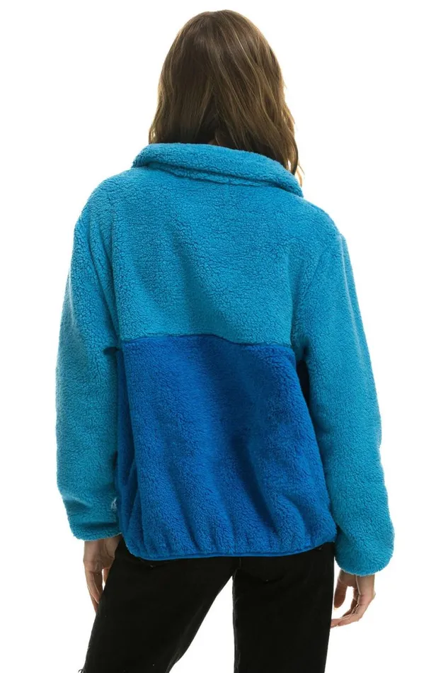 WomenMen Teddy Jackets Aviator Nation Teddy Unisex Half Zip Color Block Jacket 8211 Ocean