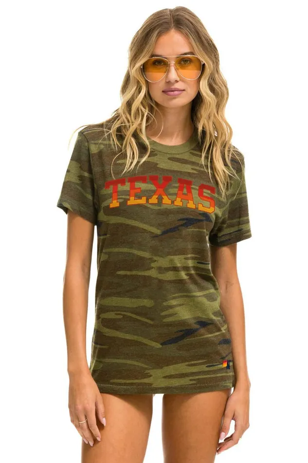 WomenMen Tees Aviator Nation University Of Texas Crew Tee Shirt 8211 Camo