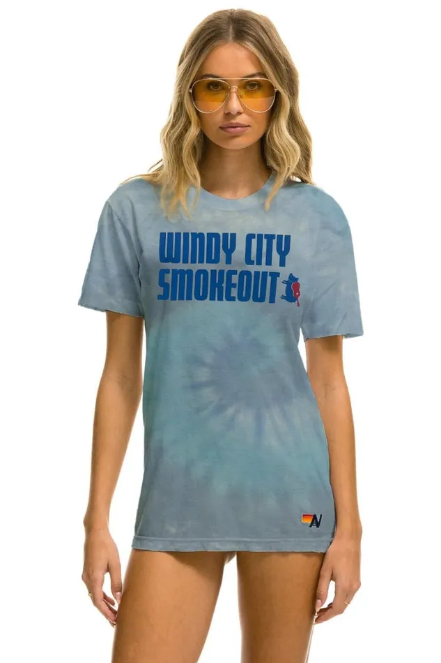 WomenMen Tees Aviator Nation Windy City Smokeout 2023 Tee 8211 Tie Dye Heather Blue