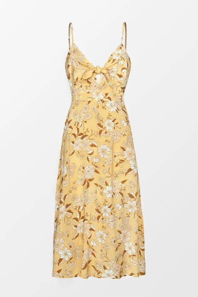 Women Midi Dresses Cupshe Bryanna Floral Cut Out Tie Dress Yellow