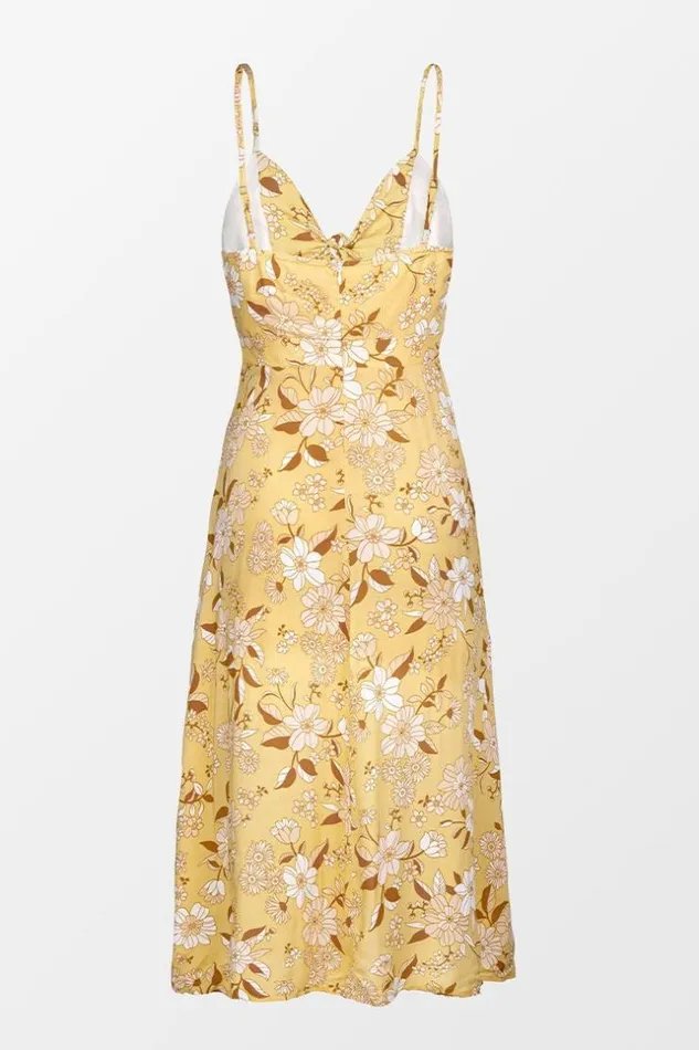 Women Midi Dresses Cupshe Bryanna Floral Cut Out Tie Dress Yellow