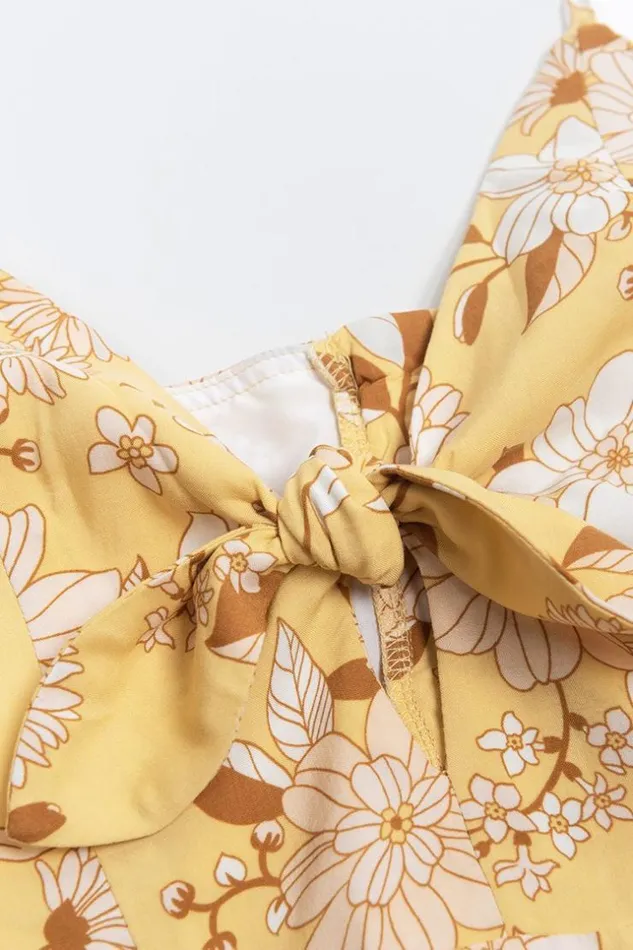 Women Midi Dresses Cupshe Bryanna Floral Cut Out Tie Dress Yellow