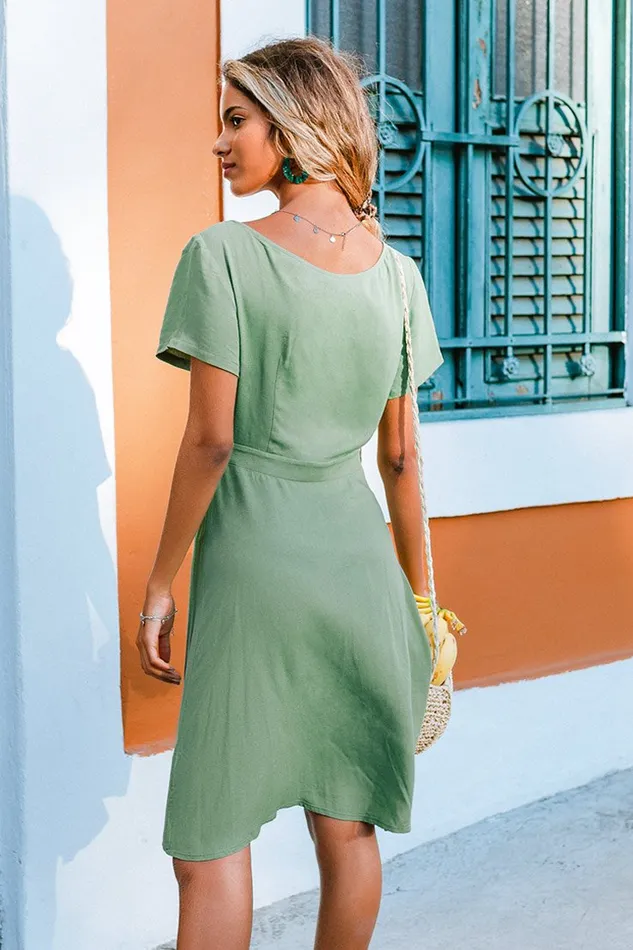 Women Midi Dresses Cupshe Lena Green Short Sleeve Bow Dress Green