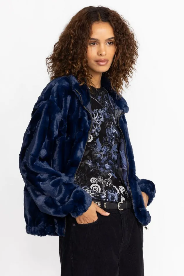 Women MIDNIGHT FAUX FUR BOMBER Deep Navy Johnny Was Outerwear Women MIDNIGHT FAUX FUR BOMBER Deep Navy Johnny Was Outerwear