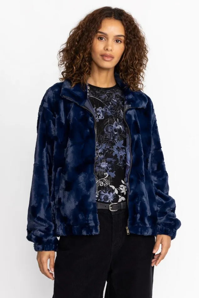 Women MIDNIGHT FAUX FUR BOMBER Deep Navy Johnny Was Outerwear Women MIDNIGHT FAUX FUR BOMBER Deep Navy Johnny Was Outerwear
