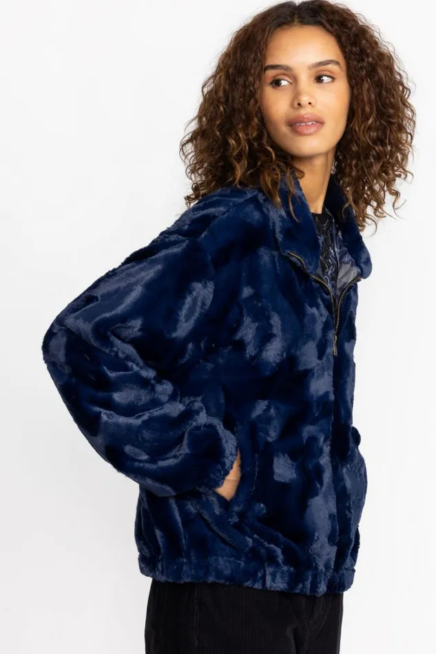 Women MIDNIGHT FAUX FUR BOMBER Deep Navy Johnny Was Outerwear Women MIDNIGHT FAUX FUR BOMBER Deep Navy Johnny Was Outerwear