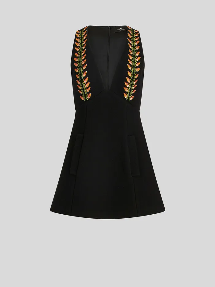 Women Mini Dress In Wool And Floral Embroidery Etro Dresses