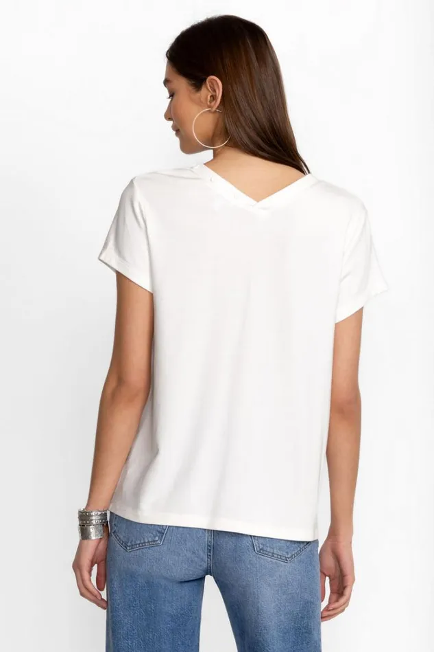 Women MODAL JERSEY BUTTON NECK TEE Bright White Johnny Was Tops Women MODAL JERSEY BUTTON NECK TEE Bright White Johnny Was Tops