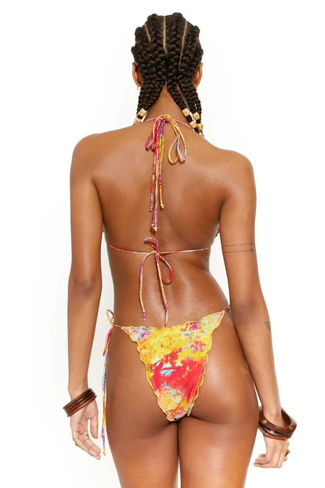 Women Mosaic Print Ruffle Edge Micro Bikini Bottoms With Tie Sides Jaded London Bikini Bottoms