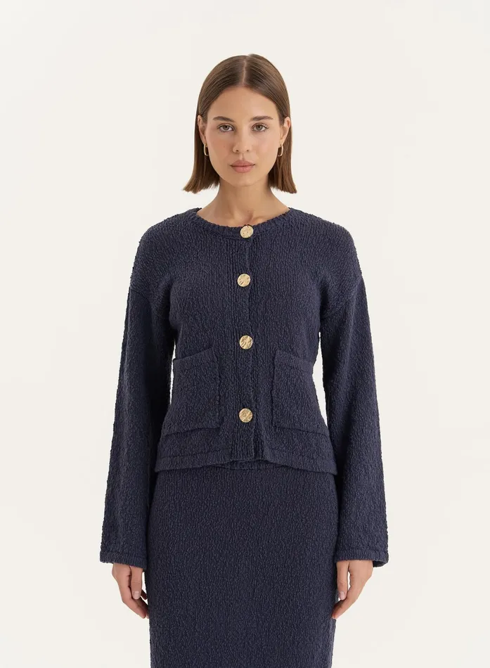 Women Navy Knitted Gold Button Front Cardigan Sharni 4th and Reckless Knitwear Women Navy Knitted Gold Button Front Cardigan Sharni 4th and Reckless Knitwear
