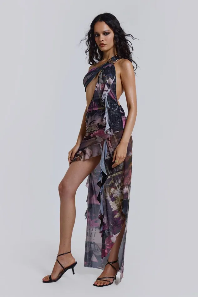 Women One Shoulder Draped Maxi Dress With Western Belt Jaded London Maxi Dresses