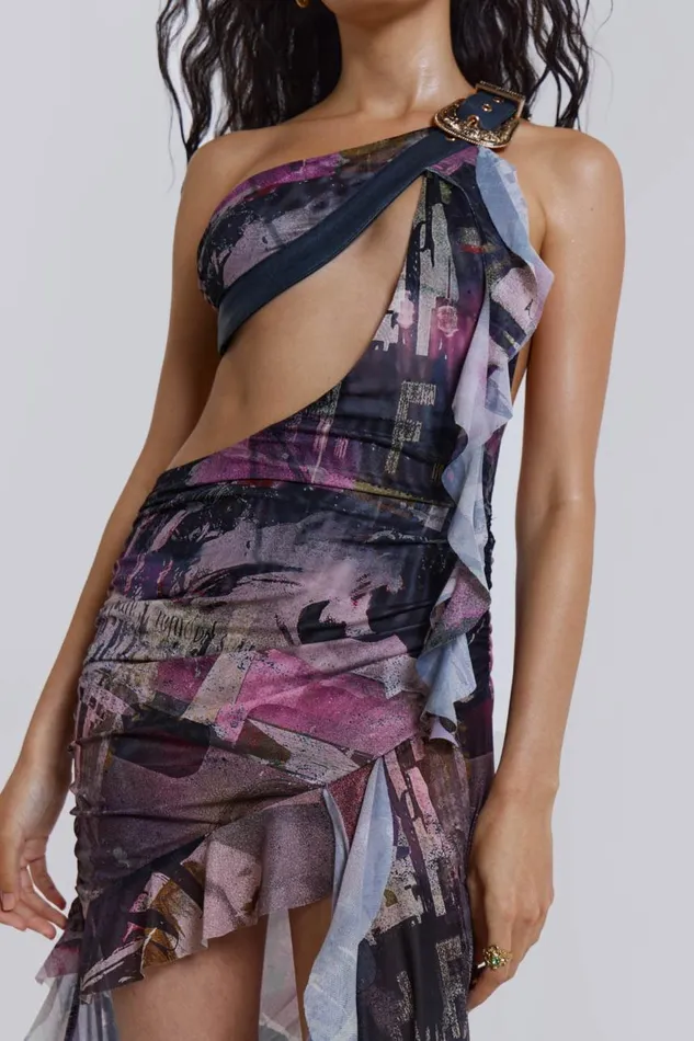 Women One Shoulder Draped Maxi Dress With Western Belt Jaded London Maxi Dresses