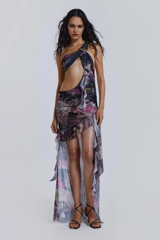 Women One Shoulder Draped Maxi Dress With Western Belt Jaded London Maxi Dresses