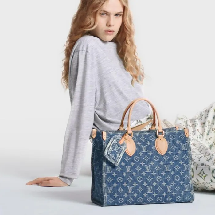 Women Onthego Bag Louis Vuitton Louis Vuitton M46871 OnTheGo MM Denim Blue 8211 Louis Vuitton Handbag Store
