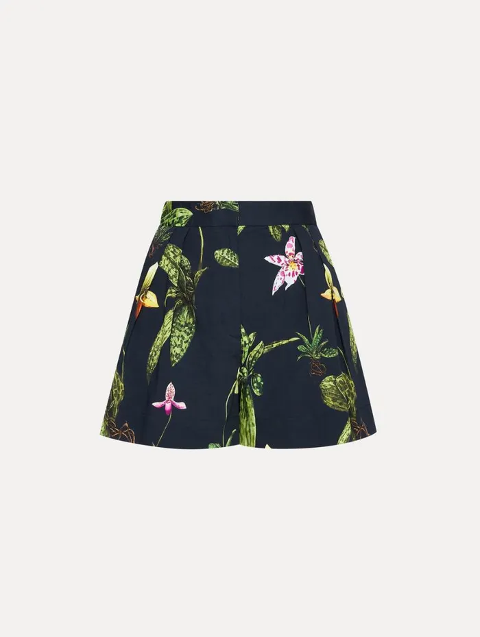 Women Orchid Cotton Poplin Wide Leg Shorts Navy Multi Oscar De La Renta Pants and Skirts Women Orchid Cotton Poplin Wide Leg Shorts Navy Multi Oscar De La Renta Pants and Skirts