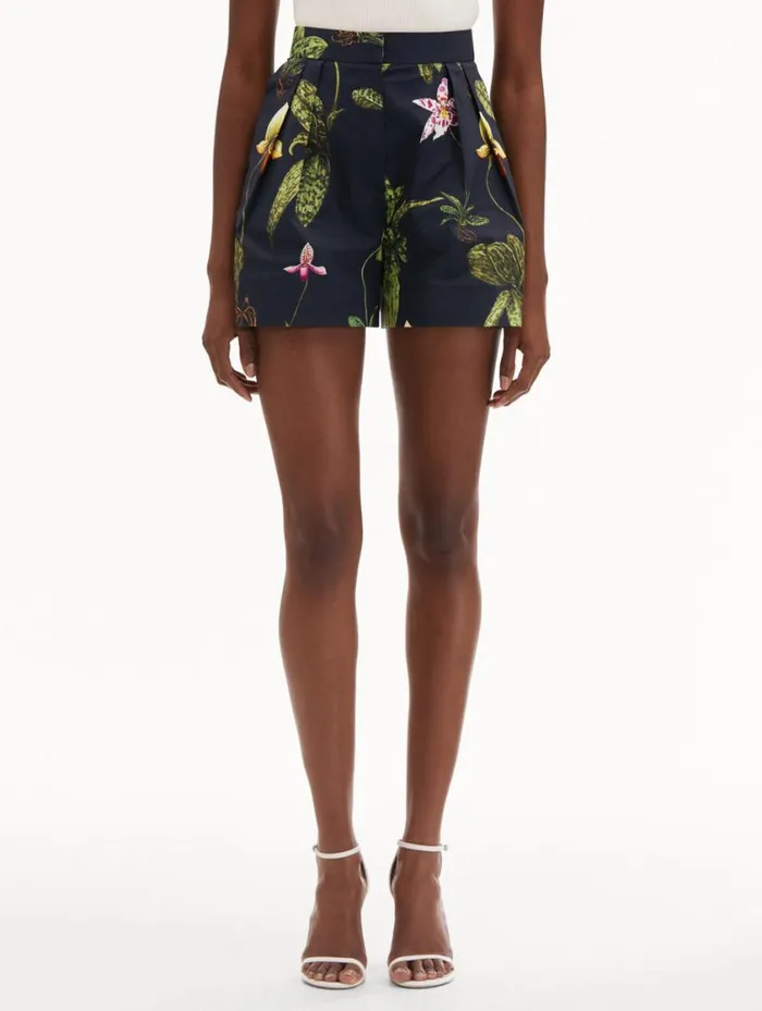 Women Orchid Cotton Poplin Wide Leg Shorts Navy Multi Oscar De La Renta Pants and Skirts Women Orchid Cotton Poplin Wide Leg Shorts Navy Multi Oscar De La Renta Pants and Skirts