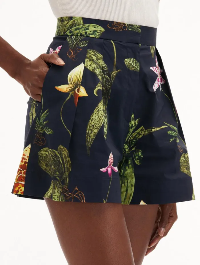 Women Orchid Cotton Poplin Wide Leg Shorts Navy Multi Oscar De La Renta Pants and Skirts Women Orchid Cotton Poplin Wide Leg Shorts Navy Multi Oscar De La Renta Pants and Skirts