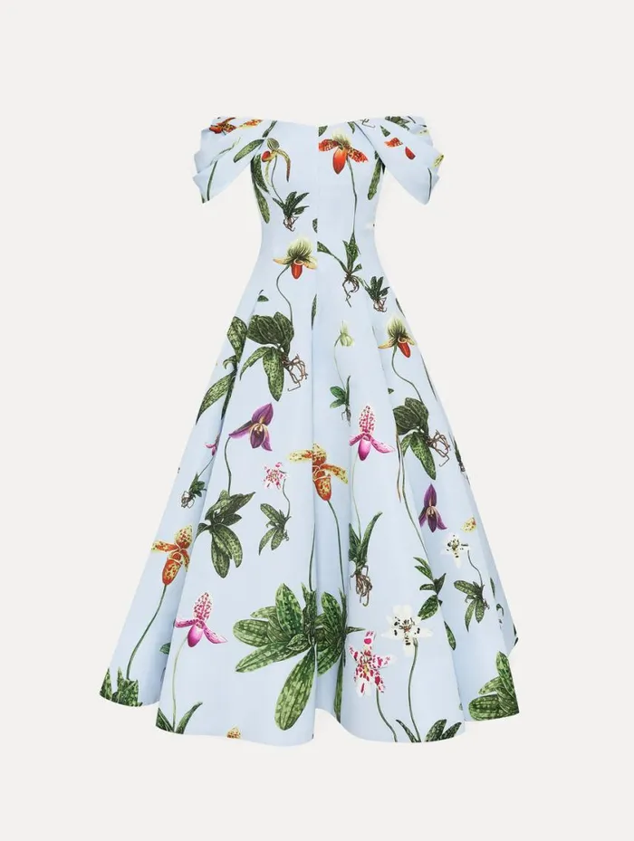 Women Orchid Off Shoulder Faille Gown Light Blue Multi Oscar De La Renta Dresses Women Orchid Off Shoulder Faille Gown Light Blue Multi Oscar De La Renta Dresses
