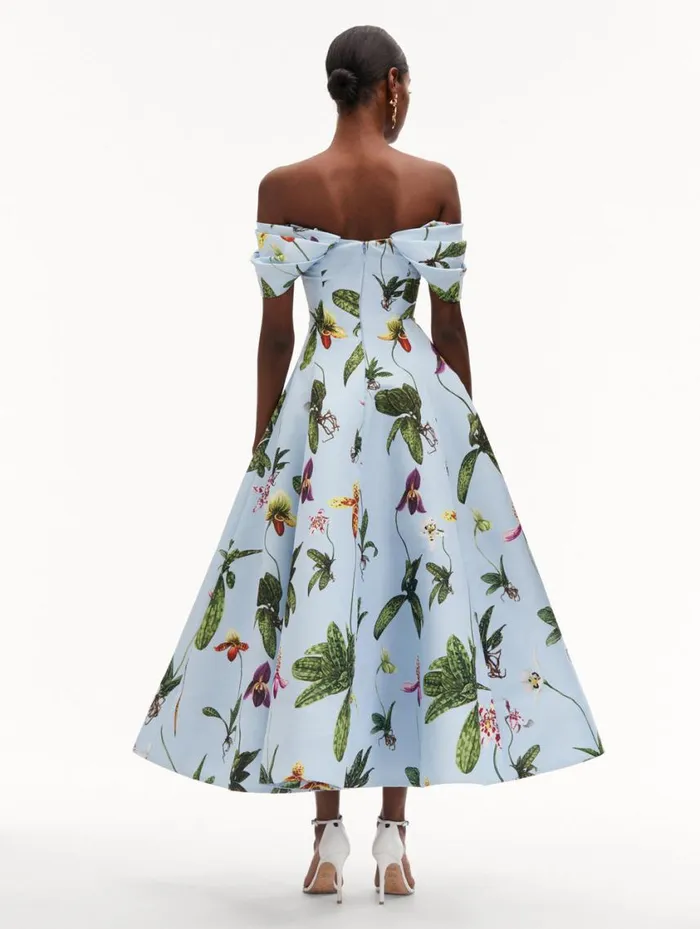 Women Orchid Off Shoulder Faille Gown Light Blue Multi Oscar De La Renta Dresses Women Orchid Off Shoulder Faille Gown Light Blue Multi Oscar De La Renta Dresses