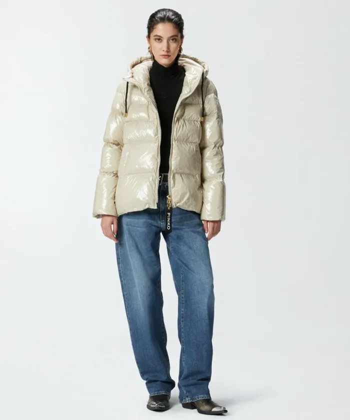 Women Outerwear Pinko Crystal Nylon Pea Jacket Beige Women Outerwear Pinko Crystal Nylon Pea Jacket Beige