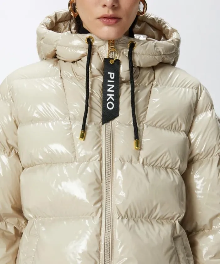 Women Outerwear Pinko Crystal Nylon Pea Jacket Beige Women Outerwear Pinko Crystal Nylon Pea Jacket Beige