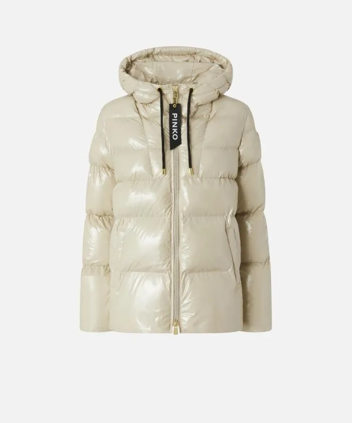 Women Outerwear Pinko Crystal Nylon Pea Jacket Beige Women Outerwear Pinko Crystal Nylon Pea Jacket Beige