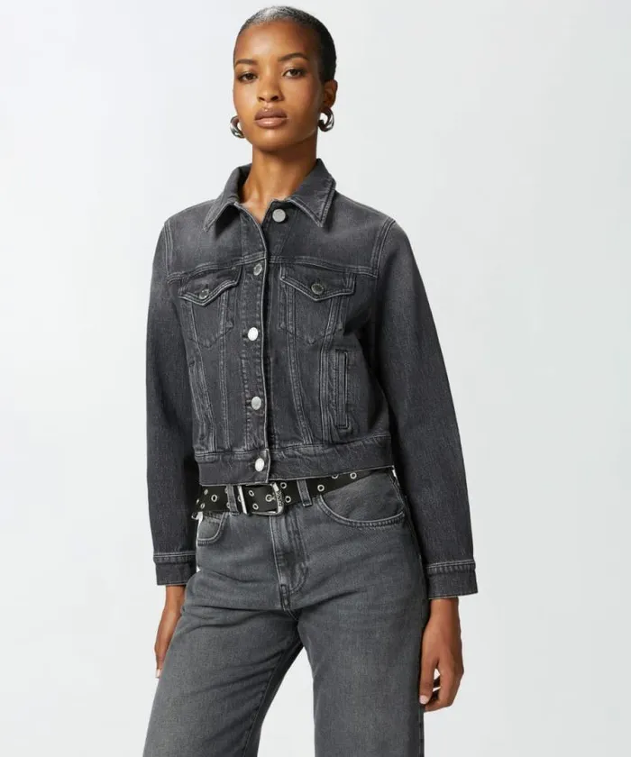 Women Outerwear Pinko Dark Grey Denim Jacket Dark Grey Dirty Wash